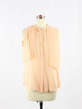 Aritzia WILFRED Peach Orange Sheer Silk Georgette Draped Blouse Top, Size XS
